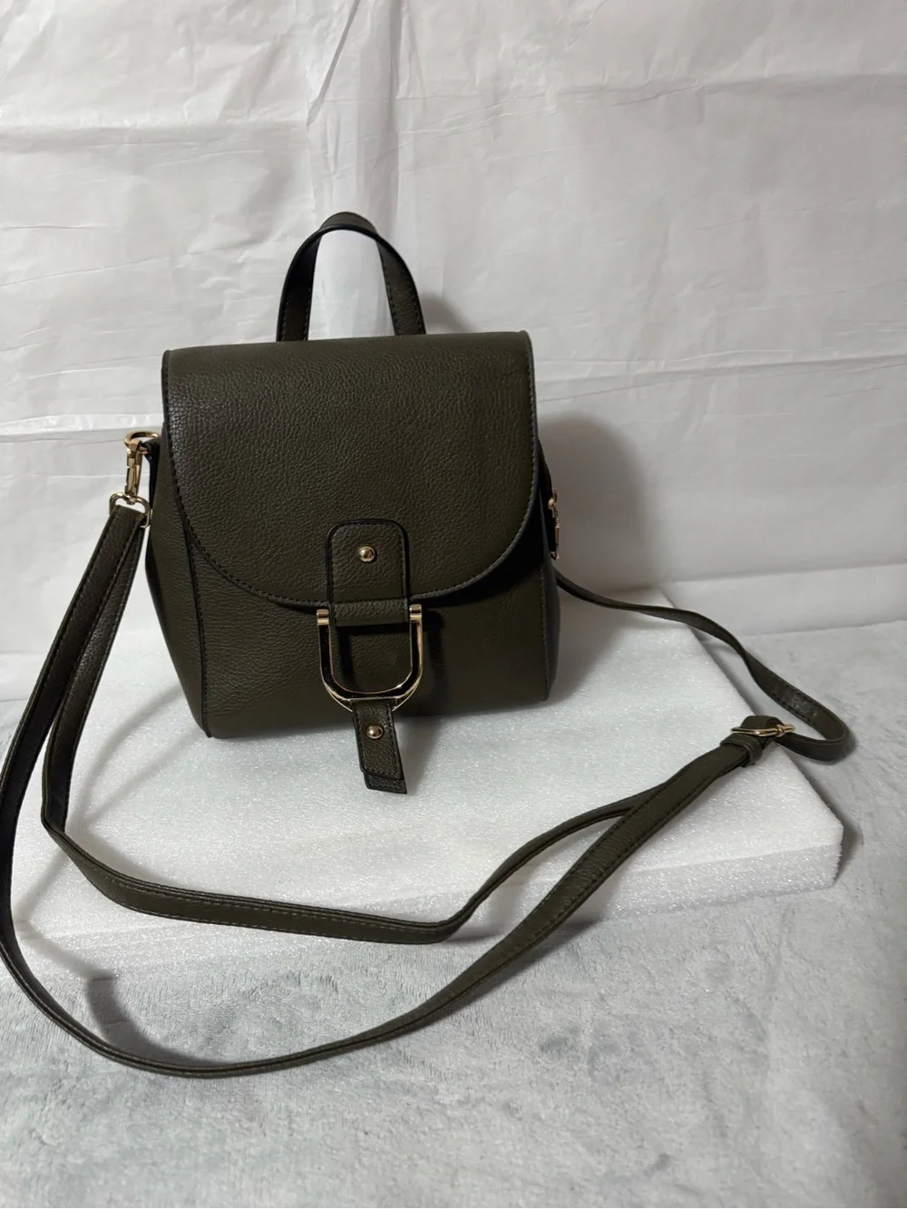 Women’s Olive Green Crossbody Backpack - Minimal D-Ring Detail